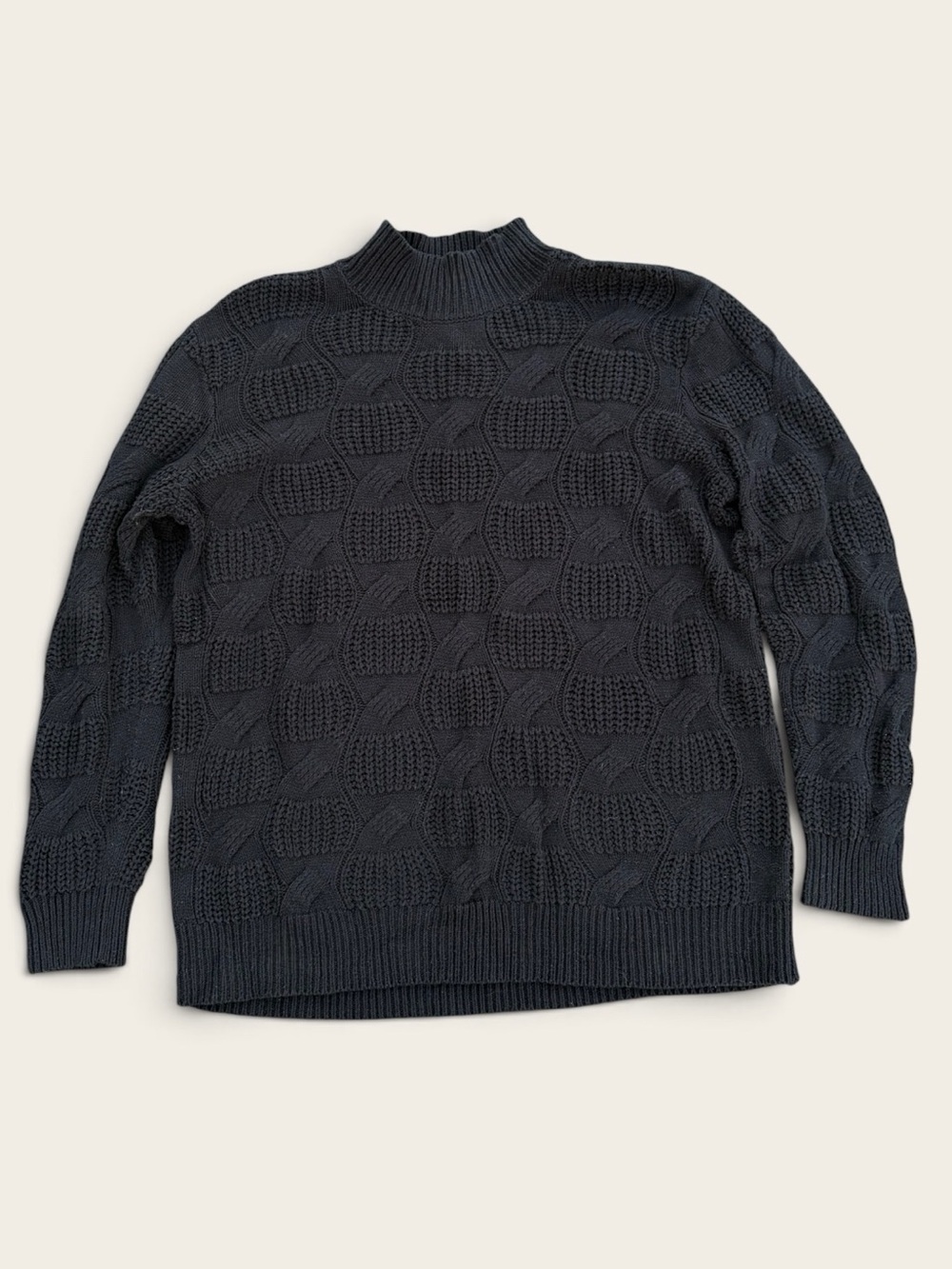 Preswick & Moore Black Textured Cable Knit Mock Neck Sweater Size L